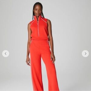 SPANX Red Sleeveless Wide-Leg Jumpsuit with White Piping